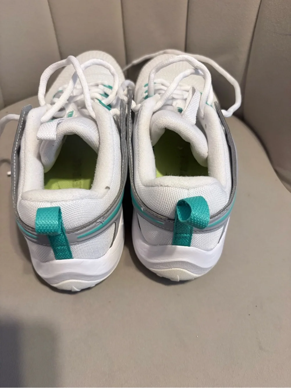 Nike White Sneakers with Teal Swoosh and Accents